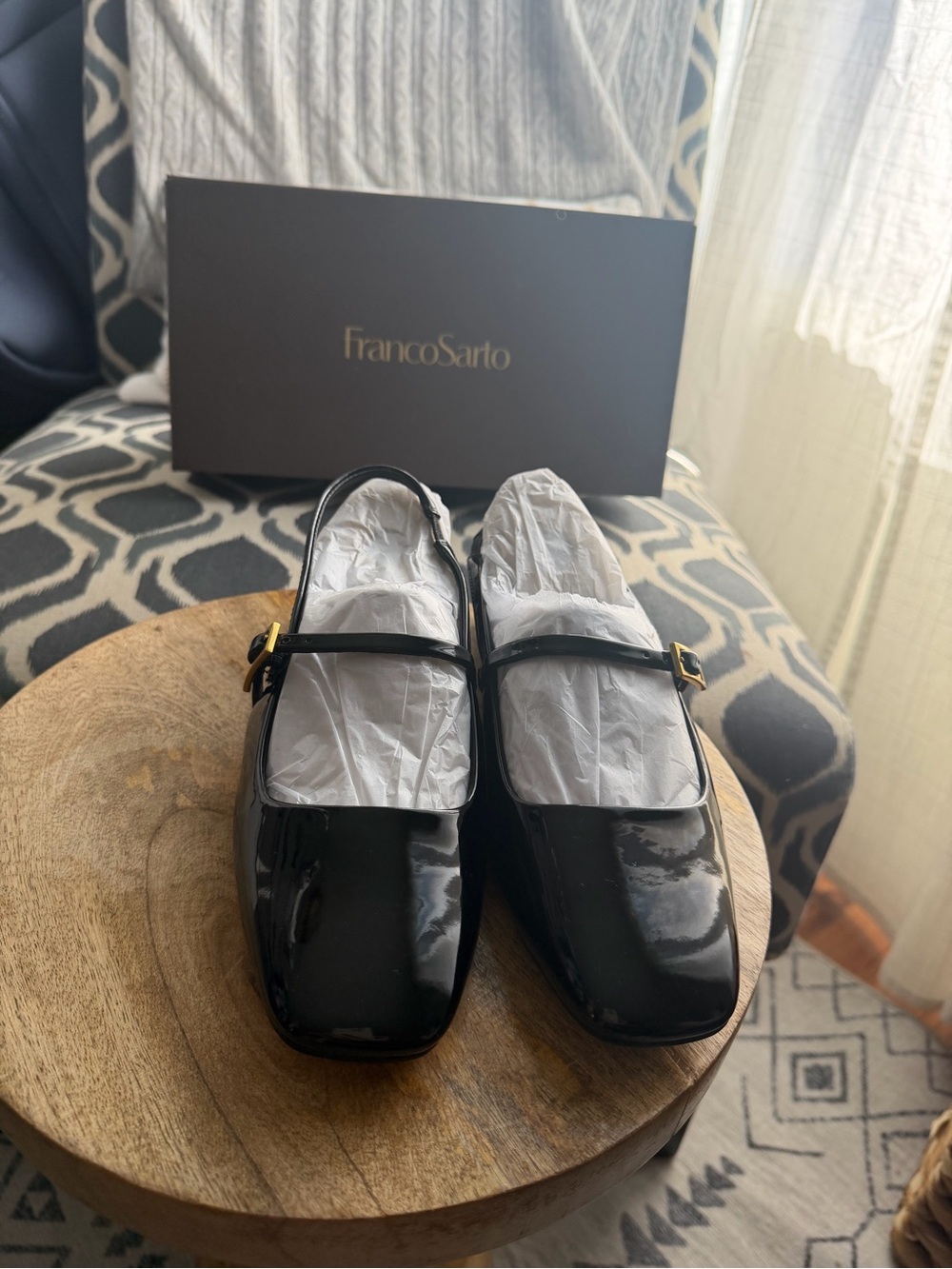 Franco Sarto Destin Slingback Flats Black Patent Size 7 NIB - Picture 2 of 11